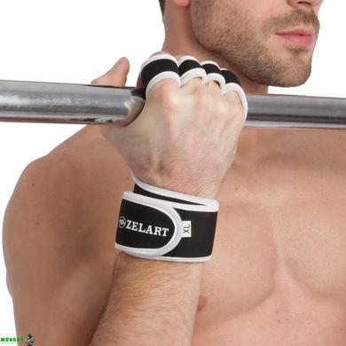 Перчатки атлетические для силовых упражнений и фитнеса с фиксатором запястья Zelart ZG-3616 S-XXL черный-белый
