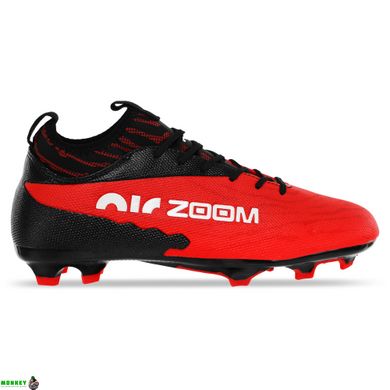 Бутсы футбольная обувь с носком ZOOM 220909-2 BLACK/WHITE/RED размер 40-45 (верх-PU, подошва-термополиуретан (TPU), черный-белый-красный)
