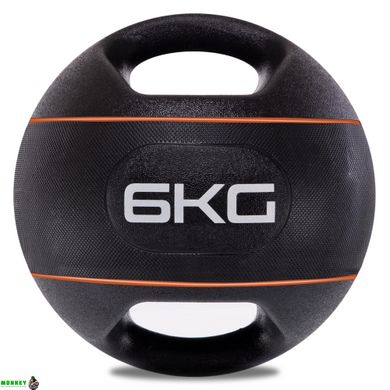 Мяч медицинский медбол с двумя ручками Zelart TA-7827-6 вес-6кг резина d-27,5см черный-оранжевый