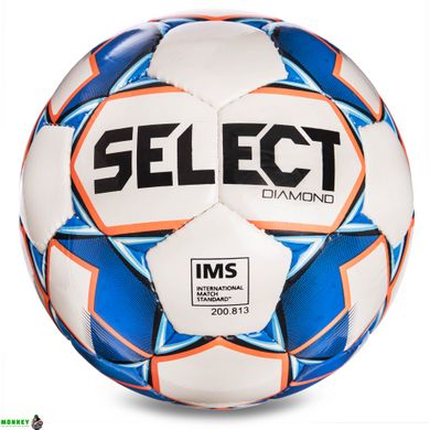 М'яч футбольний №5 SELECT DIAMOND IMS NEW (FFPUS 1200, білий-синій-оранжевий)