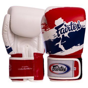Рукавички боксерські шкіряні FAIRTEX BGV1-THAI 14 унцій THAI PRINT білий-синій-червоний