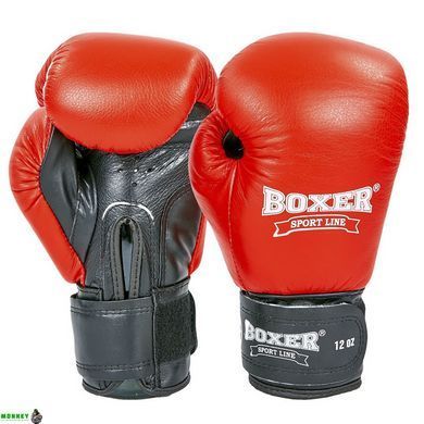 Рукавички шкіряні боксерські BOXER 2023 Червоний-чорний 12 унції