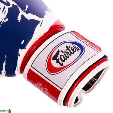 Рукавички боксерські шкіряні FAIRTEX BGV1-THAI 14 унцій THAI PRINT білий-синій-червоний