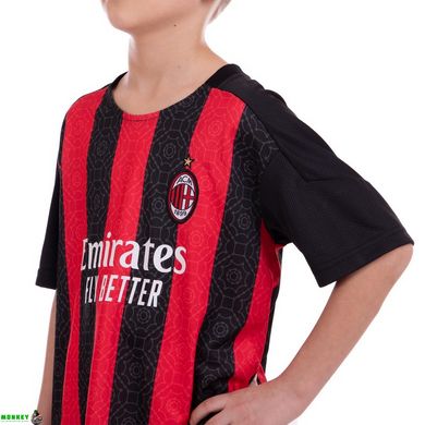 Форма футбольна дитяча з символікою футбольного клубу AC MILAN домашня 2021 SP-Planeta CO-2454 8-14 років чорний-червоний