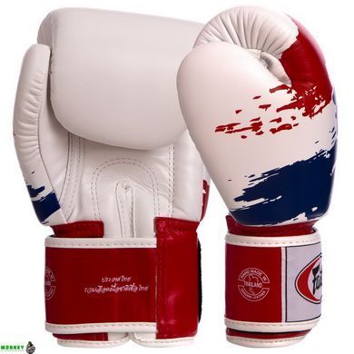 Рукавички боксерські шкіряні FAIRTEX BGV1-THAI 14 унцій THAI PRINT білий-синій-червоний