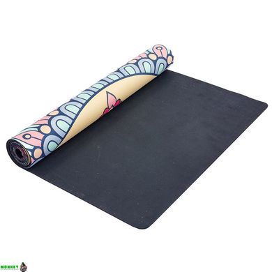 Коврик для йоги Замшевый Record FI-5662-14 размер 183x61x0,3см бежевый с цветочным принтом
