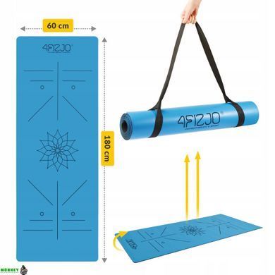 Коврик (мат) спортивный 4FIZJO PU 183 x 68 x 0.4 см для йоги и фитнеса Blue (P-5907739319555)