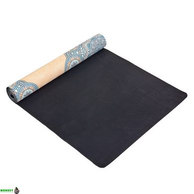 Килимок для йоги Замшевий Record FI-5662-15 розмір 183x61x0,3см м'ятний-синій з індійським принтом