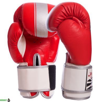 Рукавички шкіряні боксерські YOKKAO YK016 Червоний-сірий 14 унції