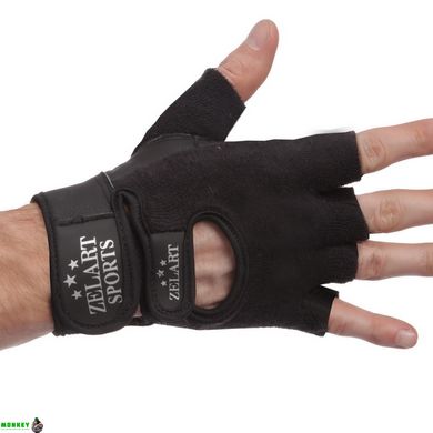 Перчатки для фитнеса и тяжелой атлетики кожаные Zelart ZB-3066 M-L черный