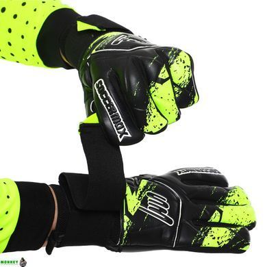 Воротарські рукавиці SOCCERMAX GK-4315 розмір 8-10 чорний-салатовий