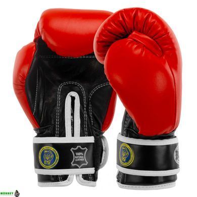 Перчатки боксерские профессиональные с печатью ФБУ BOXER кожаные BO-2001 Красный-черный 10 унции Profi