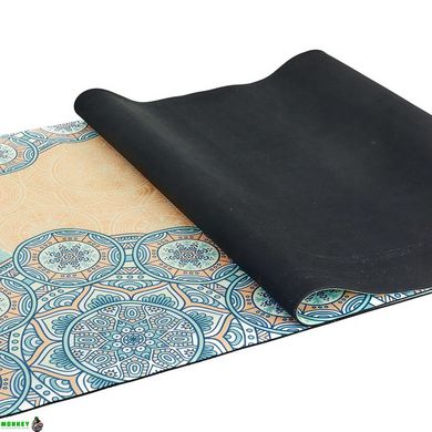 Коврик для йоги Замшевый Record FI-5662-15 размер 183x61x0,3см мятный-синий с индийским принтом