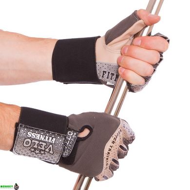 Перчатки для фитнеса и тяжелой атлетики VELO VL-3233 S-XL серый-черный