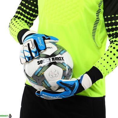 Перчатки вратарские GK-4341 Белый-синий-голубой 8 размер SOCCERMAX (PVC, PL, р-р 8-10,)