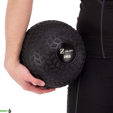 Мяч набивной слэмбол для кроссфита рифленый Zelart SLAM BALL FI-7474-2 2кг черный