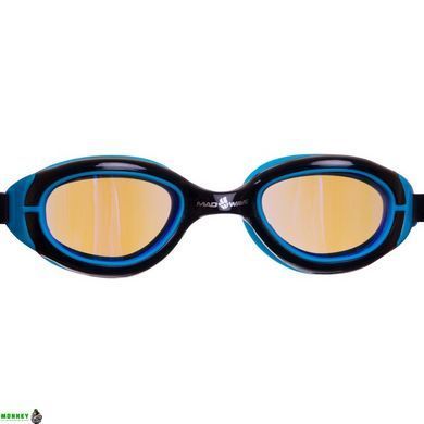 Очки для плавания MadWave SUN BLOKER JUNIOR M041302 (поликарбонат, силикон, зеркальные, черный-синий)