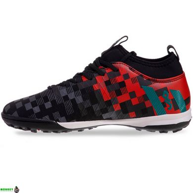 Сороконожки обувь футбольная OWAXX JP01-AB-2 BLACK/CYAN/RED размер 38-43 (верх-PU, подошва-RB, черный-красный-мятный)