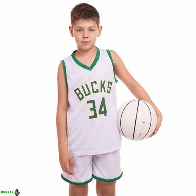 Форма баскетбольная детская NBA BUCKS 34 SP-Sport 3582 S-2XL белый-зеленый