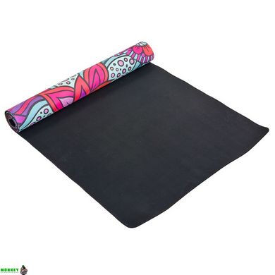 Коврик для йоги Замшевый Record FI-5662-16 размер 183x61x0,3см малиновый-голубой с цветочным принтом