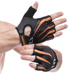 Перчатки для фитнеca HARD TOUCH FG-005 (PVC, PL, открытые пальцы, р-р S-XL, черный-оранжевый)
