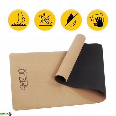 Килимок (мат) спортивний 4FIZJO Cork 183 x 61 x 0.4 см для йоги та фітнесу (P-5907739319562)