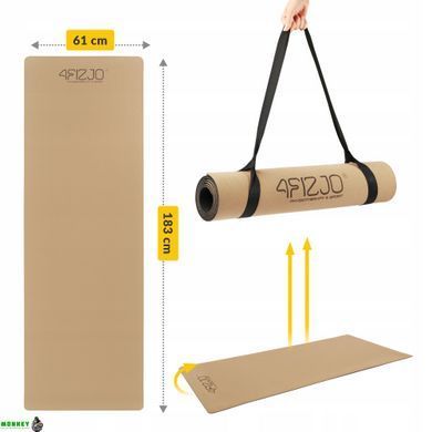 Килимок (мат) спортивний 4FIZJO Cork 183 x 61 x 0.4 см для йоги та фітнесу (P-5907739319562)