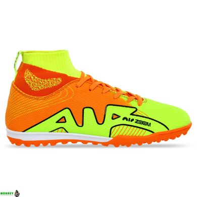 Сороконожки обувь футбольная с носком ZOOM 220104-3 Y.ORANGE/BLACK/LIME размер 40-45 (верх-PU, подошва-RB, оранжевый-черный-салатовый)