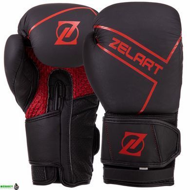 Перчатки боксерские кожаные на липучке Zelart VL-3149 Черный 10 унции 10-12oz,