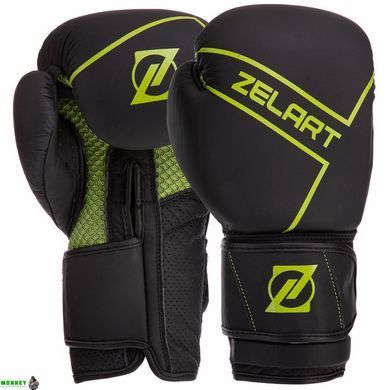 Перчатки боксерские кожаные на липучке Zelart VL-3149 Черный 10 унции 10-12oz,