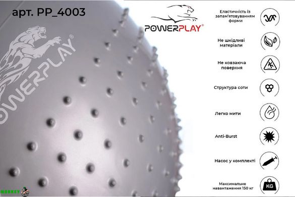 Мяч для фитнеса PowerPlay 4003 65см Light-grey + насос