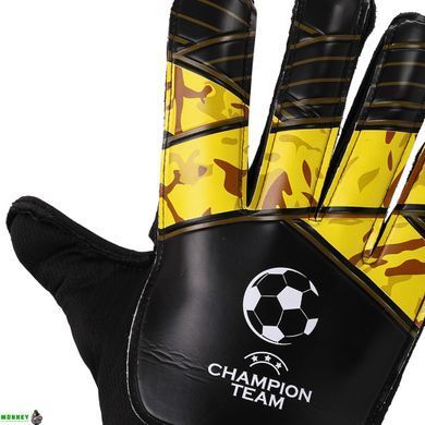 Перчатки вратарские с защитными вставками на пальцы SP-Sport FB-903 Желтый-черный 10 CHAMPIONS LEAGUE (PVC,р-р 7-10,)