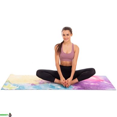 Коврик для йоги Замшевый Record FI-5662-19 размер 183x61x0,3см мультиколор с принтом Акварель