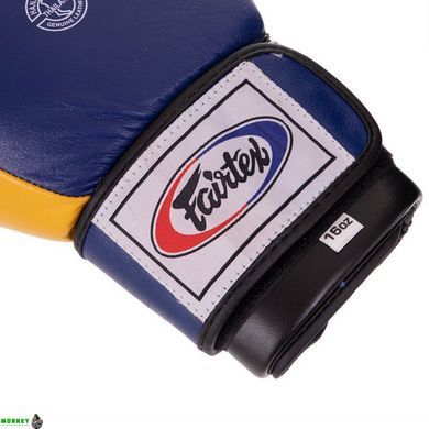 Боксерські рукавички шкіряні FAIRTEX BO-3783 Синій жовтий 16 унції
