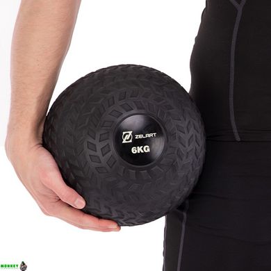 Мяч набивной слэмбол для кроссфита рифленый Zelart SLAM BALL FI-7474-6 6кг черный