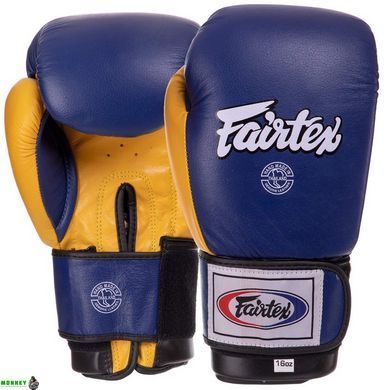 Боксерські рукавички шкіряні FAIRTEX BO-3783 Синій жовтий 16 унції