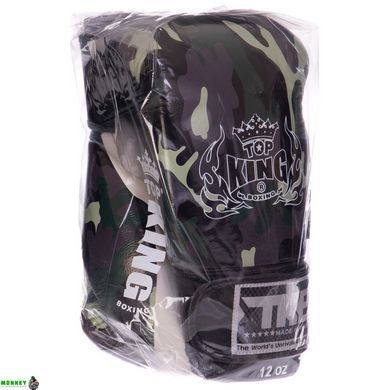 Рукавички шкіряні боксерські TOP KING EmPower Camouflage TKBGEM-03 Камуфляж зелений 14 унції