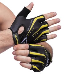 Перчатки для фитнеca HARD TOUCH FG-006 (PVC, PL, открытые пальцы, р-р S-XL, черный-желтый)