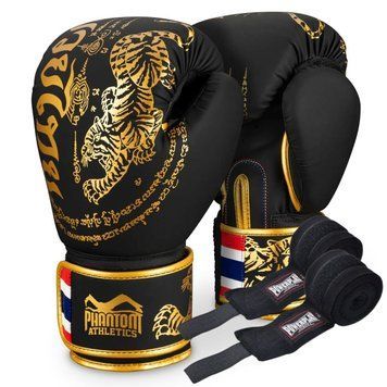 Боксерські рукавиці Phantom Muay Thai Black Gold 10 унцій (Бинти 4м. в подарунок)