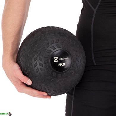 Мяч набивной слэмбол для кроссфита рифленый Zelart SLAM BALL FI-7474-7 7кг черный