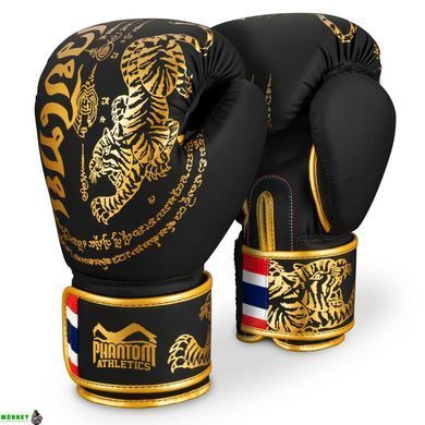 Боксерські рукавиці Phantom Muay Thai Black Gold 10 унцій (Бинти 4м. в подарунок)
