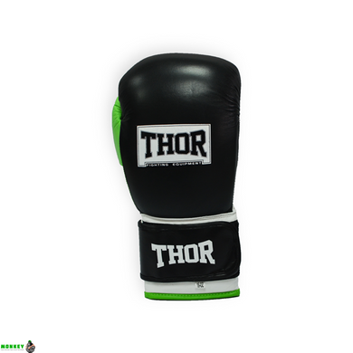 Перчатки боксерские THOR TYPHOON 10oz /Кожа /черно-зелено-белые