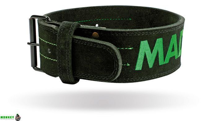 Пояс для важкої атлетики MadMax MFB-301 Suede Single Prong шкіряний Black/Green M