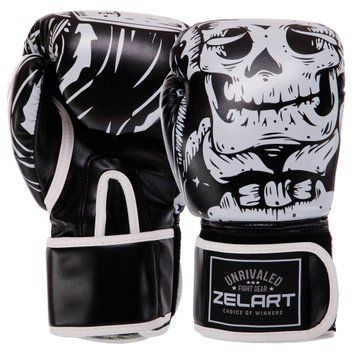 Рукавички боксерські Zelart SKULL BO-5493 Чорний 12 унцій