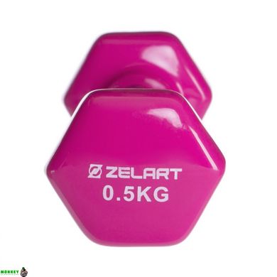 Гантелі для фітнесу з вініловим покриттям Zelart TA-2777-0,5 цена за 1шт 0,5кг кольори в асортименті