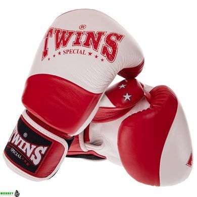 Рукавички боксерські шкіряні TWINS BGVL10 Білий-червоний 14 унції VELCRO 10-14oz