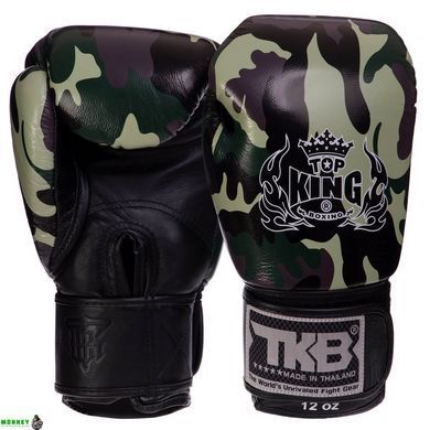 Рукавички шкіряні боксерські TOP KING EmPower Camouflage TKBGEM-03 Камуфляж зелений 18 унції