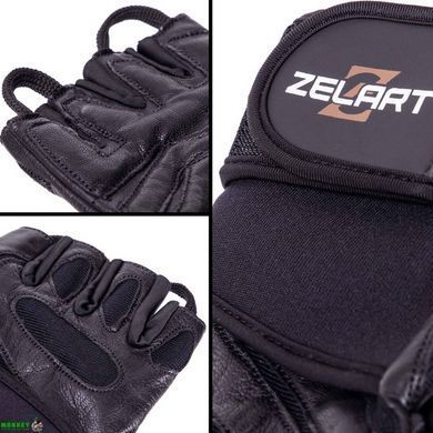 Рукавички для фітнесу та важкої атлетики шкіряні Zelart SB-161074 Чорний M