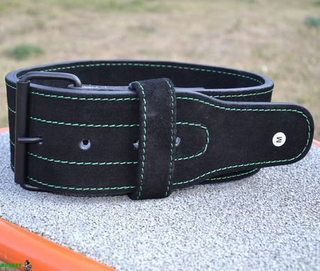 Пояс для тяжелой атлетики MadMax MFB-301 Suede Single Prong кожаный Black/Green L
