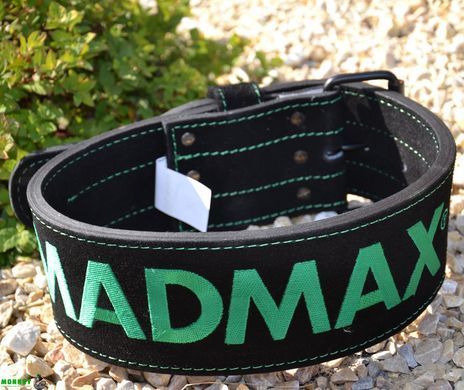 Пояс для тяжелой атлетики MadMax MFB-301 Suede Single Prong кожаный Black/Green L